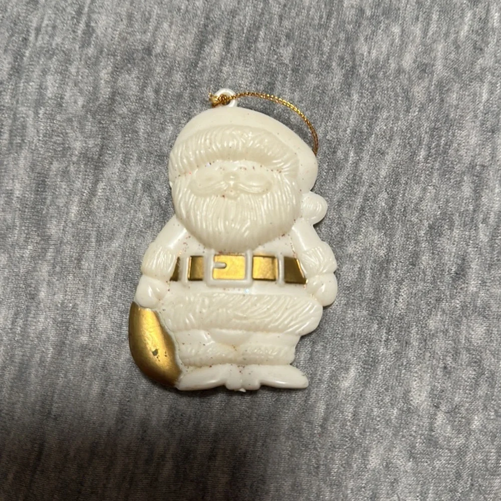 Vintage Gold & White Plastic Christmas Ornaments Lot of 10